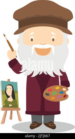 Personaggio dei cartoni animati Leonardo da Vinci. Illustrazione vettoriale. Collezione Storia per bambini. Illustrazione Vettoriale