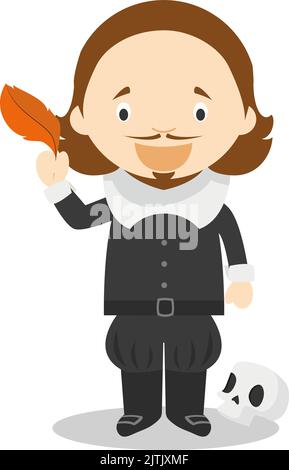 William Shakespeare personaggio dei cartoni animati. Illustrazione vettoriale. Collezione Storia per bambini. Illustrazione Vettoriale