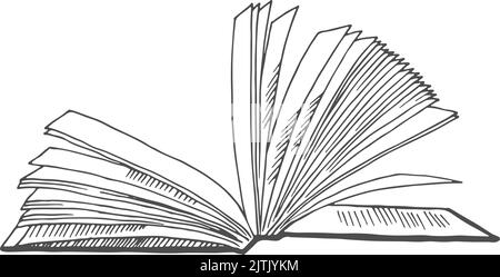 Apri il libro con pagine rotanti. Logo inciso per libreria Illustrazione Vettoriale