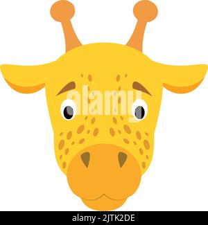 Giraffa faccia in stile cartoon per bambini. Serie di illustrazioni vettoriali delle facce animali Illustrazione Vettoriale