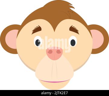Il volto delle scimmie in stile cartoon per bambini. Serie di illustrazioni vettoriali delle facce animali Illustrazione Vettoriale