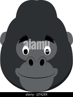 Gorilla faccia in stile cartone animato per bambini. Serie di illustrazioni vettoriali delle facce animali Illustrazione Vettoriale