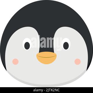 Pinguino faccia in stile cartone animato per i bambini. Serie di illustrazioni vettoriali delle facce animali Illustrazione Vettoriale