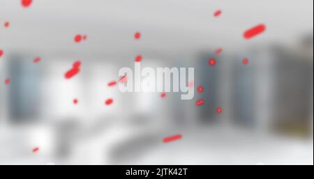 Immagine delle particelle rosse che si muovono su sfondo sfocato con spazio di copia Foto Stock