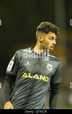 31st agosto 2022; Campbelltown Sports Stadium, Leumeah, New South Wales, Australia; Australia A League Cup, quarto di finale, Macarthur FC contro Wellington Phoenix: Jonathan Aspropotamitis del Macarthur FC sostiene la sua difesa Foto Stock