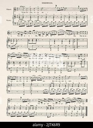 Seguidilla Sheet music, Spagna. Europa. Viaggi in Spagna da Gustave Dore e Jean Charles Davillier da le Tour du Monde 1867 Foto Stock