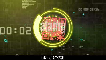 Immagine della scansione Scope con codice qr sull'elaborazione dei dati Foto Stock