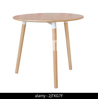 Tavolino rotondo in legno isolato su bianco Foto Stock