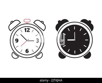 Icone di allarme vettoriali, icone di orologio per computer, web e app mobile. Icone vettoriali in bianco e nero dell'orologio. Illustrazione Vettoriale