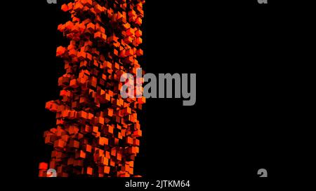 Design futuristico astratto a cubo rosso. Moderno rendering 3D di cubi rossi su sfondo nero. Foto Stock