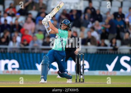 Manchester, Regno Unito. 31st ago, 2022. Sam Curran of Oval Invincibles in batting action durante il gioco Credit: News immagini LTD/Alamy Live News Foto Stock