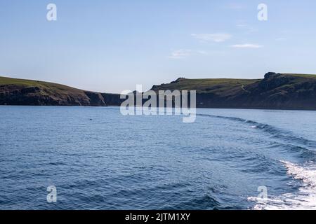 North Haven mostra The Warden's House, Skomer Island, Pembrokeshire, Galles, Regno Unito Foto Stock