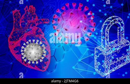 Un colorato sfondo della tecnologia di protezione Coronavirus Foto Stock