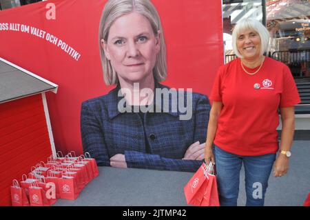 Malmo /Sweden/30 August 2022/Partito democratico svedese che si è accampato per le elezioni geernali in svezia e vuole per la sua prima donna Magdalena Andersson contro il primo ministro svedese il giorno dell'elecuon Domenica 11 Settembre 2022. (Foto..Francis Joseph Dean/Dean Pictures. Foto Stock