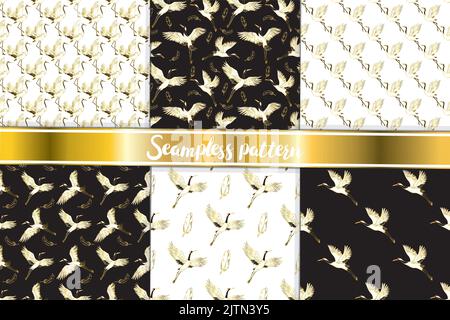 Kimono decorativo con motivi floreali pattern di sfondo con gru e fiori illustrazione vettoriale Illustrazione Vettoriale