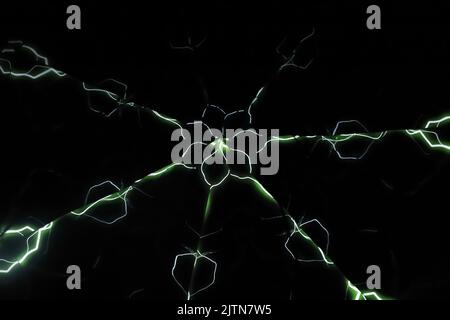 Linee ondulate incandescenti creano un motivo frattale su uno sfondo scuro. Foto Stock