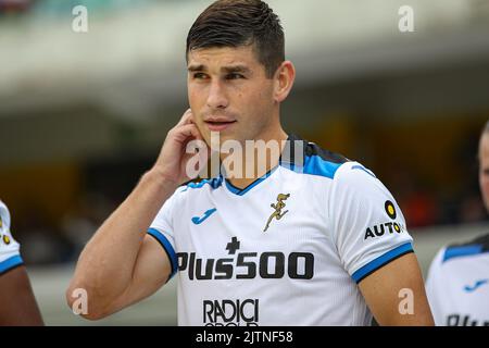 Foto StefanoNicoli/LaPresse 28 Agosto 2022 - Verona, Italia - sport, calcio - Hellas Verona vs Atalanta - Campionato italiano di calcio Serie A TIM 2022/2023 - Stadio Marcantonio Bentegodi. Nella foto: Ruslan Malinovskij 28 agosto 2022 Verona, Italia - sport, calcio - Hellas Verona vs Atalanta - Campionato Italiano Serie A Calcio 2022/2023 - Stadio Marcantonio Bentegodi. Nella foto: Ruslan Malinovskij Foto Stock