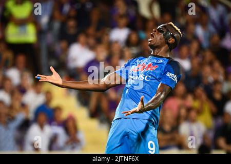 Foto massimo Paolone/LaPresse 28 Agosto 2022 - Firenze, Italia - sport, calcio - Fiorentina vs Napoli - Campionato italiano di calcio Serie A TIM 2022/2023 - Stadio Artemio Franchi. Nella foto: Victor Osimhen (SSC Napoli) si dispera 28 Agosto 2022 Firenze, Italia - sport, calcio - Fiorentina vs Napoli - Campionato Italiano Serie A Calcio 2022/2023 - Stadio Artemio Franchi. Nella foto: Victor Osimhen (SSC Napoli) è disperato Foto Stock