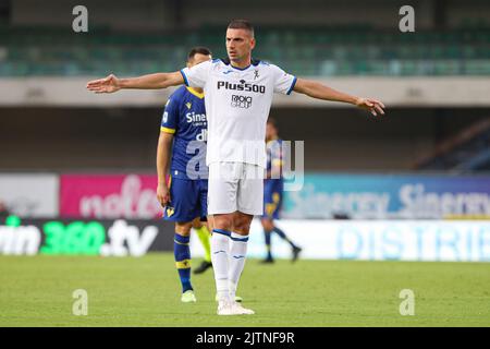 Foto StefanoNicoli/LaPresse 28 Agosto 2022 - Verona, Italia - sport, calcio - Hellas Verona vs Atalanta - Campionato italiano di calcio Serie A TIM 2022/2023 - Stadio Marcantonio Bentegodi. Nella foto: Merih Demiral 28 agosto 2022 Verona, Italia - sport, calcio - Hellas Verona vs Atalanta - Campionato Italiano Serie A Calcio 2022/2023 - Stadio Marcantonio Bentegodi. Nella foto: Merih Demiral Foto Stock