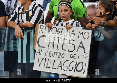 Torino, Italia, 31 agosto 2022, tifosi del Juventus FC durante la Serie A 2022/23 match tra Juventus FC e Spezia Calcio allo Stadio Allianz il 31 agosto 2022 a Torino Foto Stock