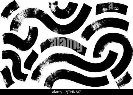 Set di pennellate a grunge curve larghe. Illustrazione Vettoriale