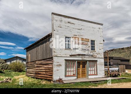 South Pass City Mercantile, il primo Masonic Lodge del Wyoming, a South Pass City, Wind River Range, Wyoming, USA Foto Stock