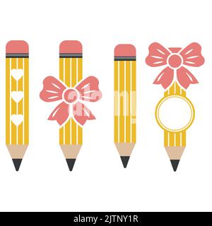 Matita decorata con nastro, colore vettore isolato illustrazione. Illustrazione Vettoriale