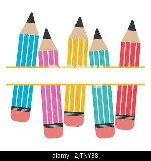 Una serie di matite colorate con una cornice di testo, illustrazione a colori con isolamento vettoriale. Illustrazione Vettoriale