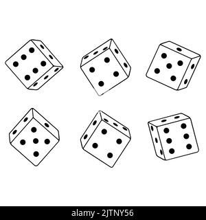 Dadi, cubi, illustrazioni vettoriali icona di contorno isolata su sfondo bianco Illustrazione Vettoriale