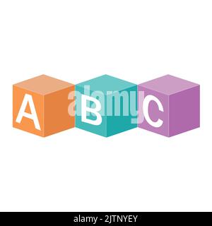 Caratteri alfabetici in legno con lettere A, B, C, illustrazione a colori isolata da vettori Illustrazione Vettoriale