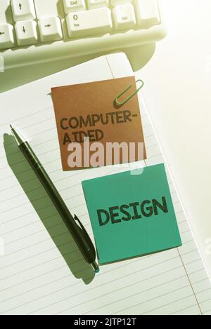 Cartello di testo che mostra computer Aided Design, Word scritto su progettazione industriale CAD utilizzando dispositivi elettronici blank frame decorato con Abstract Mode Foto Stock