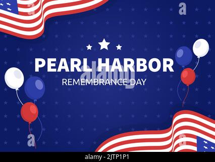 Happy Pearl Harbor Remembrance Day il 7 dicembre modello disegnato a mano Cartoon Flat Illustrazione per il National Memorial of Ceremony Illustrazione Vettoriale