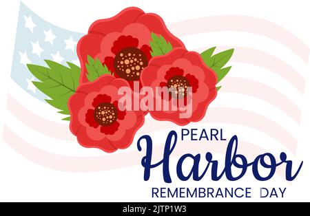 Happy Pearl Harbor Remembrance Day il 7 dicembre modello disegnato a mano Cartoon Flat Illustrazione per il National Memorial of Ceremony Illustrazione Vettoriale