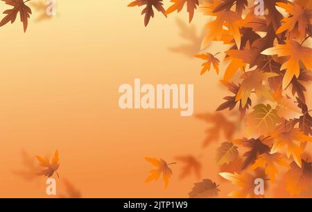 sfondo arancione autunnale con foglie situate sul vettore del bordo destro Illustrazione Vettoriale