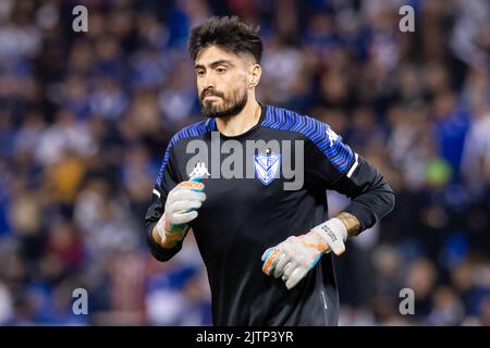 Buenos Aires, Argentina. 31st ago, 2022. Lucas Hoyos si scalda prima della partita semifinale della Copa CONMEBOL Libertadores 2022 di prima tappa tra Velez e Flamengo allo stadio Jose Amalfitani. Punteggio finale; Velez 0:4 Flamengo. Credit: SOPA Images Limited/Alamy Live News Foto Stock