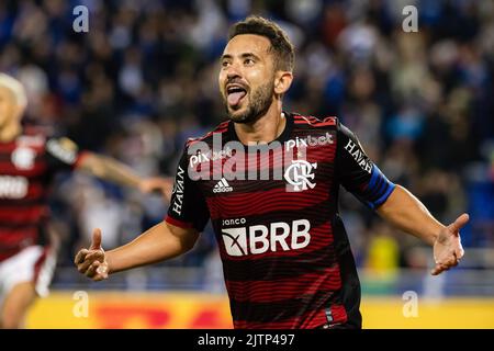 Buenos Aires, Argentina. 31st ago, 2022. Everton Ribeiro di Flamengo festeggia dopo aver segnato il suo gol durante la partita semifinale della Copa CONMEBOL Libertadores 2022 di prima tappa tra Velez e Flamengo allo stadio Jose Amalfitani. Punteggio finale; Velez 0:4 Flamengo. (Foto di Manuel Cortina/SOPA Images/Sipa USA) Credit: Sipa USA/Alamy Live News Foto Stock