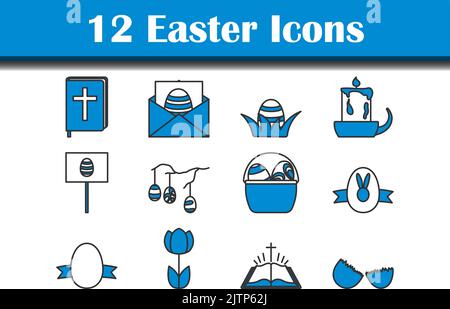 Set di icone di Pasqua. Contorno grassetto modificabile con disegno di riempimento a colori. Illustrazione vettoriale. Illustrazione Vettoriale