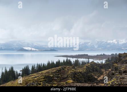 Lago Thingvallatavn nel Parco Nazionale di Thingvellir, Islanda. Foto Stock