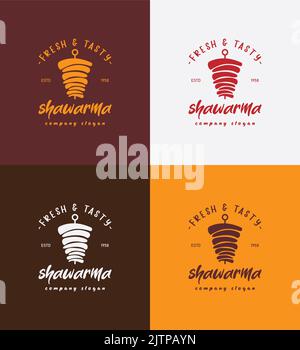 Shawarma logo per ristoranti e mercati. Modello logo Doner kebab. Illustrazione vettoriale EPS10. Illustrazione Vettoriale