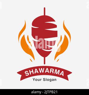 Shawarma logo per ristoranti e mercati. Modello logo Doner kebab. Illustrazione vettoriale EPS10. Illustrazione Vettoriale