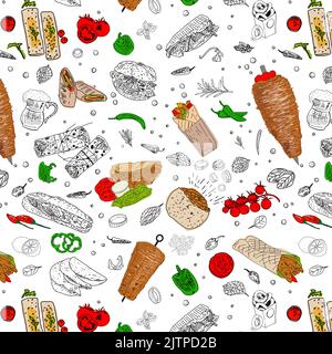 Shawarma Kebab modello fast food. Ripetizione senza giunture. Illustrazione Vettoriale