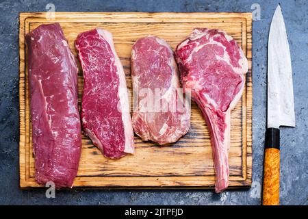 cucina master class bistecca ricetta carne di manzo crudo Foto Stock