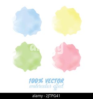 Macchie colorate trasparenti con effetto acquerello. Rosa, giallo, verde, blu. Simulazione acquerello. Illustrazione Vettoriale