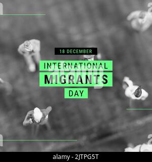 Composizione del testo della giornata internazionale dei migranti sulle figurine di persone diverse Foto Stock