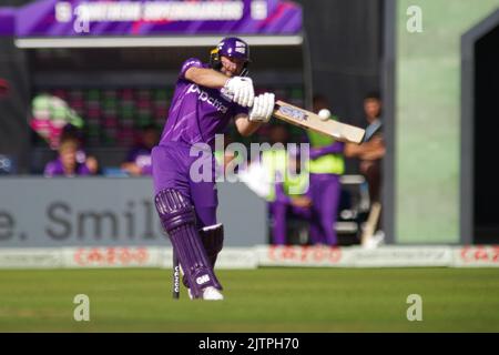 Leeds, Inghilterra, 31 agosto 2022. Adam Lyth battendo per i Superchargers del Nord uomini contro gli uomini del Sud Brave in The Hundred a Headingley. Credito: Colin Edwards Foto Stock