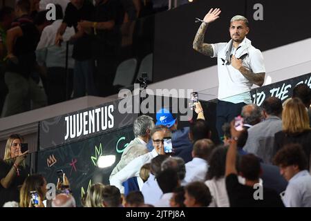 Torino, Italia. 31 agosto 2022. Leandro paredes della Juventus FC partecipa alla Serie A una partita di calcio tra Juventus FC e Spezia Calcio. Credit: Nicolò campo/Alamy Live News Foto Stock