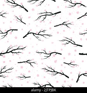 Modello senza cuciture con rami sakura o ciliegia in fiore. Illustrazione Vettoriale