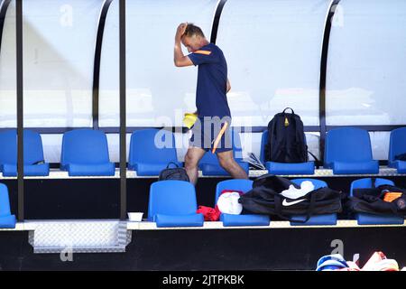 ZEIST - Coach Andries Jonker durante una sessione di allenamento della nazionale femminile olandese. Le Lionesse arancioni si stanno preparando per la partita amichevole contro la Scozia. ANP OLAF KRAAK Foto Stock