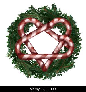 Creepmas. È un Natale terribile. Gotico. Pentagram di leclipops su una corona di Natale Foto Stock