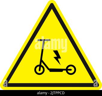 Scooter ecologico mobilità verde e trasporto. Etichetta di avvertenza scooter. Vettore. Illustrazione Vettoriale